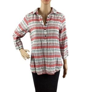 Columbia Top Size M Red Stripe Cotton 3/4 Sleeve